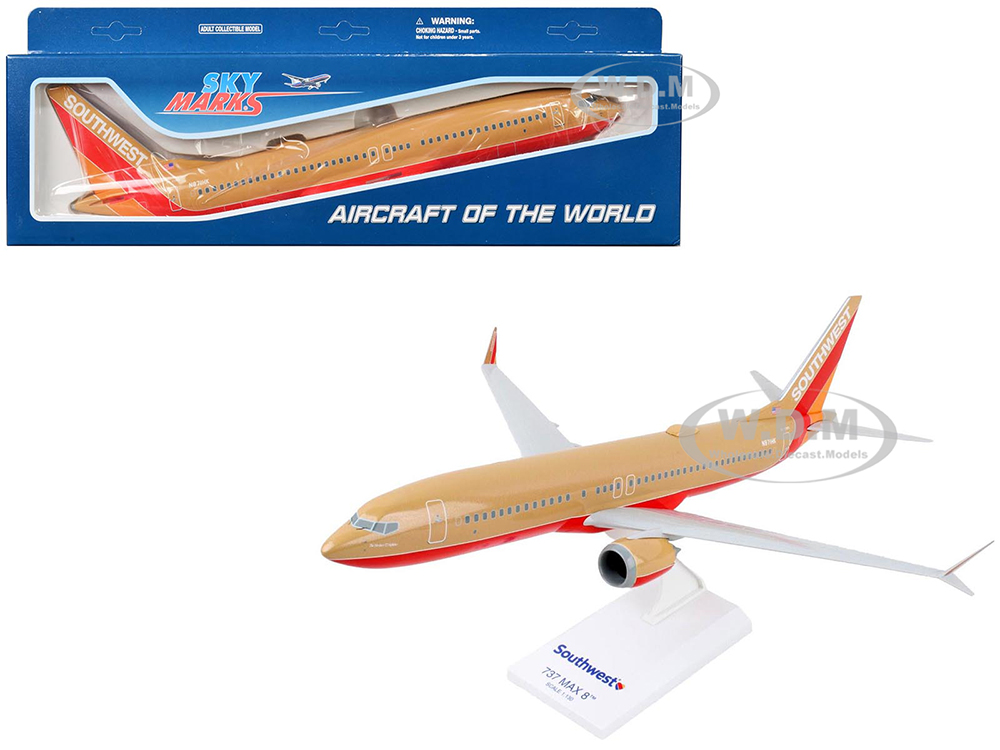 Boeing 737 MAX 8 Commercial Aircraft Southwest Airlines (N572UP) Tan with Red and Orange Stripes (Snap-Fit) 1/130 Plastic Model by Skymarks