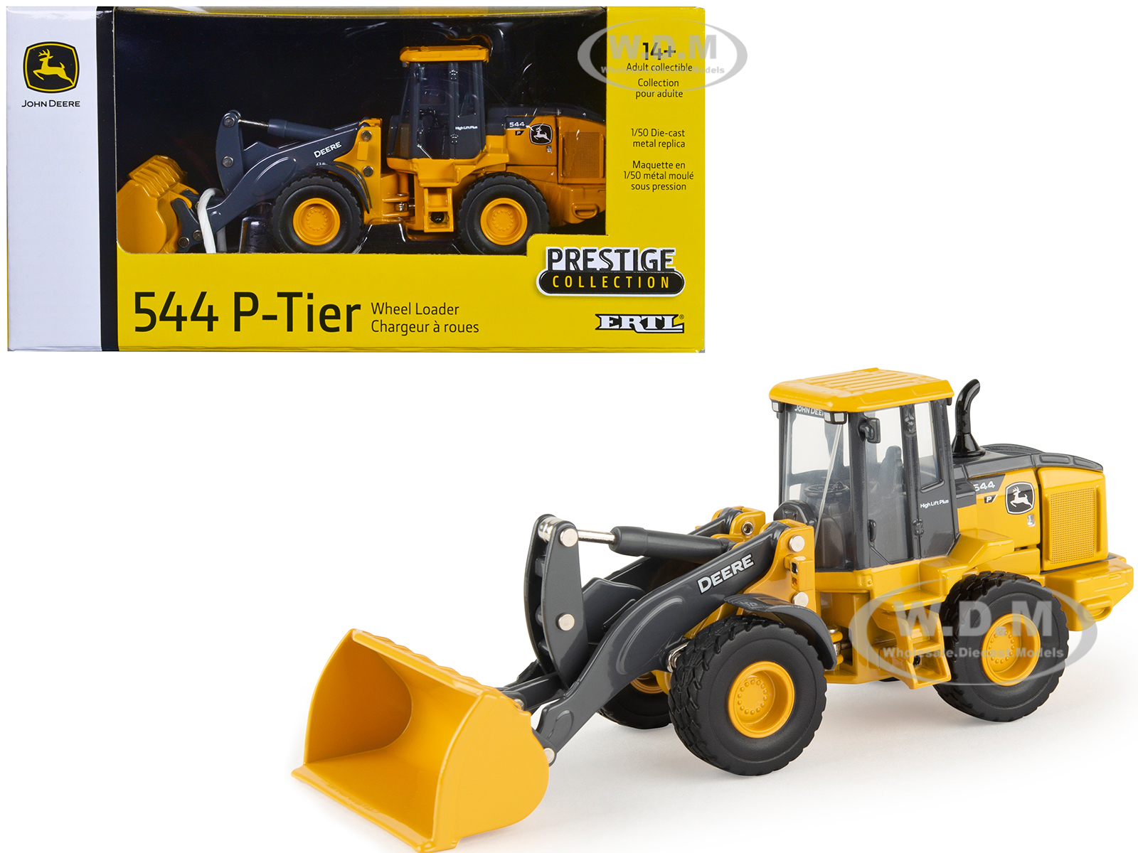 John Deere 544 P-Tier Wheel Loader Yellow and Gray Prestige Collection 1/50 Diecast Model by ERTL TOMY