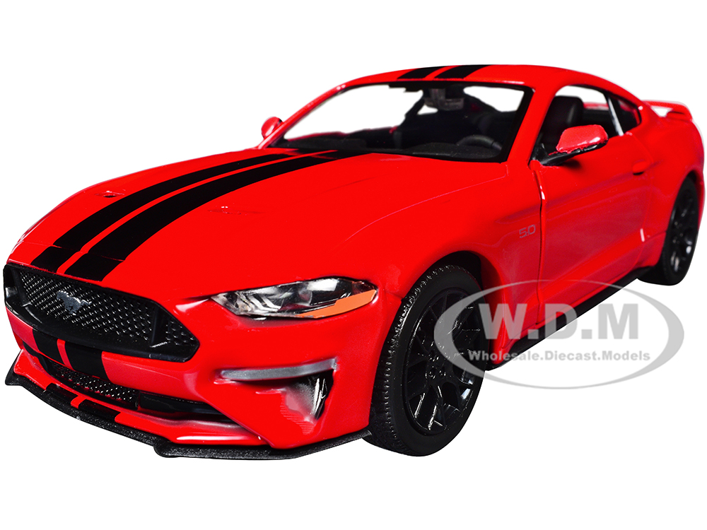 2018 Ford Mustang GT 5.0 Red with Black Stripes "Timeless Legends" Series 1/24 Diecast Model Car by Motormax