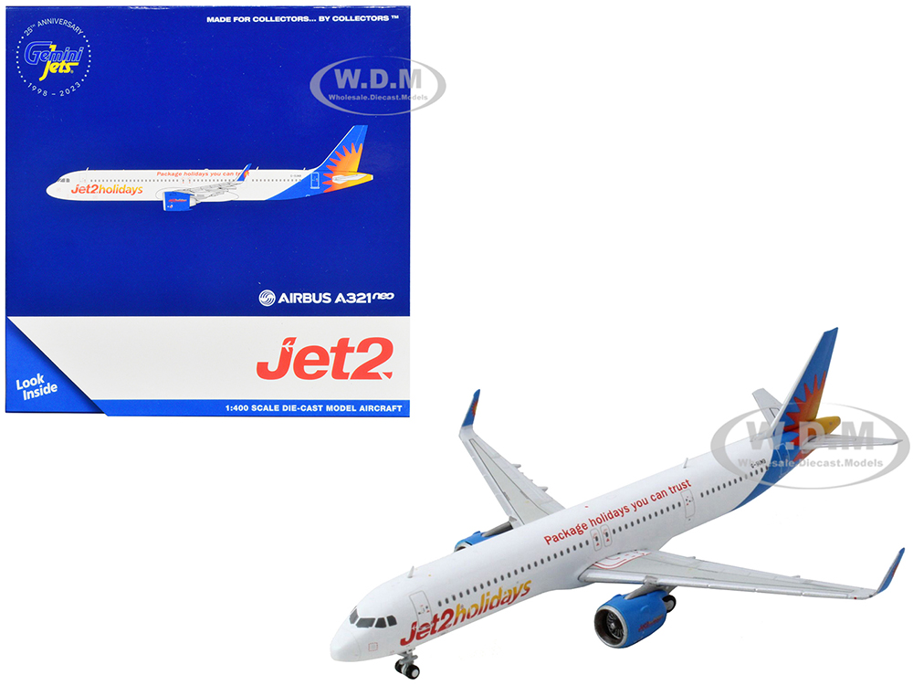 Airbus A321neo Commercial Aircraft Jet2 Holidays White with Blue Tail 1/400 Diecast Model Airplane by GeminiJets