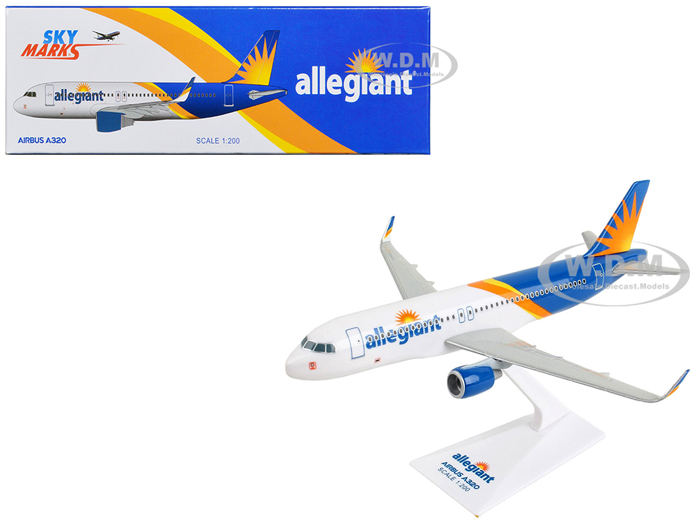 Airbus A320 Commercial Aircraft Allegiant Air (N246NV) White and Blue with Orange Stripes (Snap-Fit) 1/200 Plastic Model by Skymarks