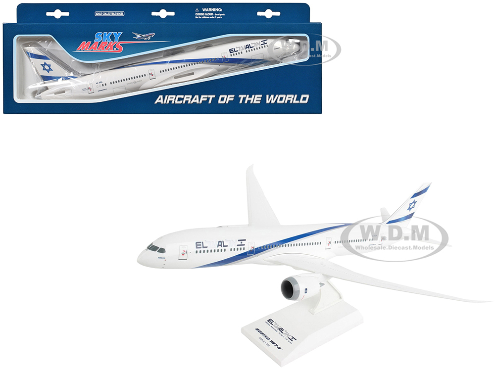 Boeing 787-9 Dreamliner Commercial Aircraft El Al Israel Airlines (4X-EDA) White with Blue Stripes (Snap-Fit) 1/200 Plastic Model by Skymarks