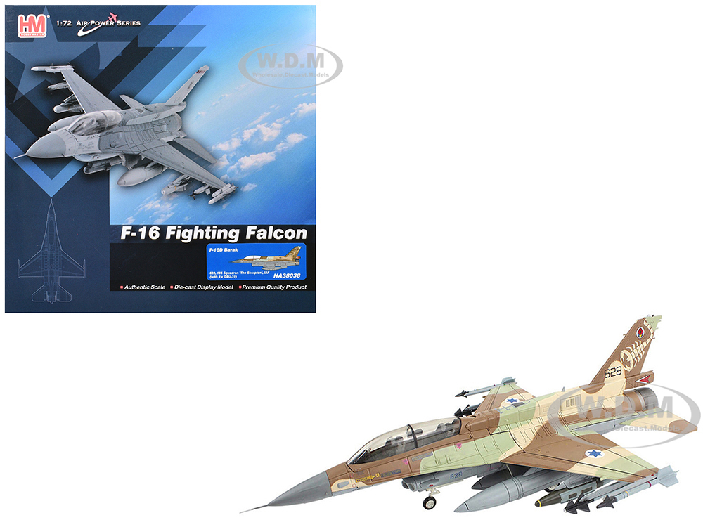 Lockheed F-16D Fighting Falcon Fighter Aircraft 628 Barak 105 Squadron The Scorpion Israeli Air Force Air Power Series 1/72 Diecast Model by Hobby Master