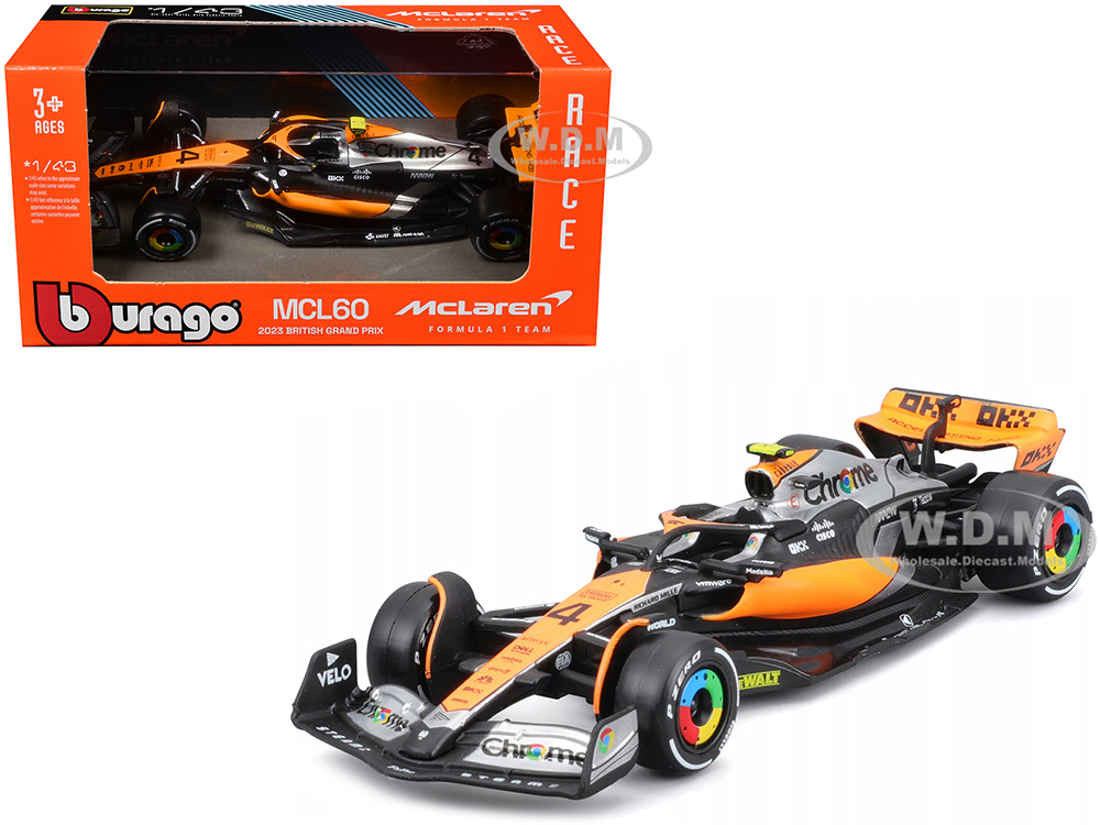 McLaren MCL60 #4 Lando Norris 2nd Place Formula One F1 British GP (2023) 1/43 Diecast Model Car by Bburago