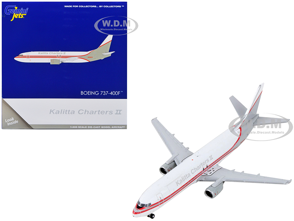 Boeing 737-400F Commercial Aircraft Kalitta Charters II White and Gray with Red Stripes 1/400 Diecast Model Airplane by GeminiJets