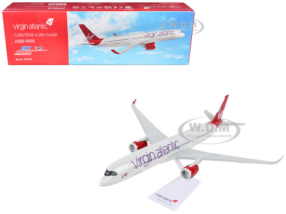 Airbus A350-1000 Commercial Aircraft Virgin Atlantic (G-VLUX) White with Red Tail (Snap-Fit) 1/250 Plastic Model by Skymarks