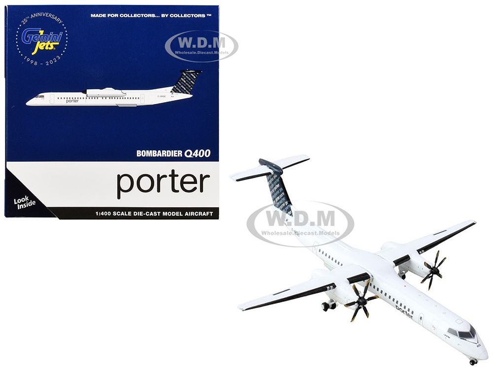 Bombardier Q400 Commercial Aircraft Porter Airlines (C-GKQC) White with Dark Blue Tail 1/400 Diecast Model Airplane by GeminiJets