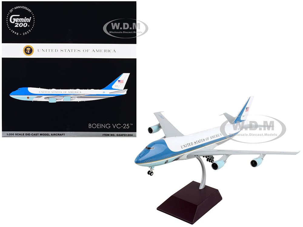 Boeing VC-25 Commercial Aircraft Air Force One - United States of America White and Blue Gemini 200 Series 1/200 Diecast Model Airplane by GeminiJets