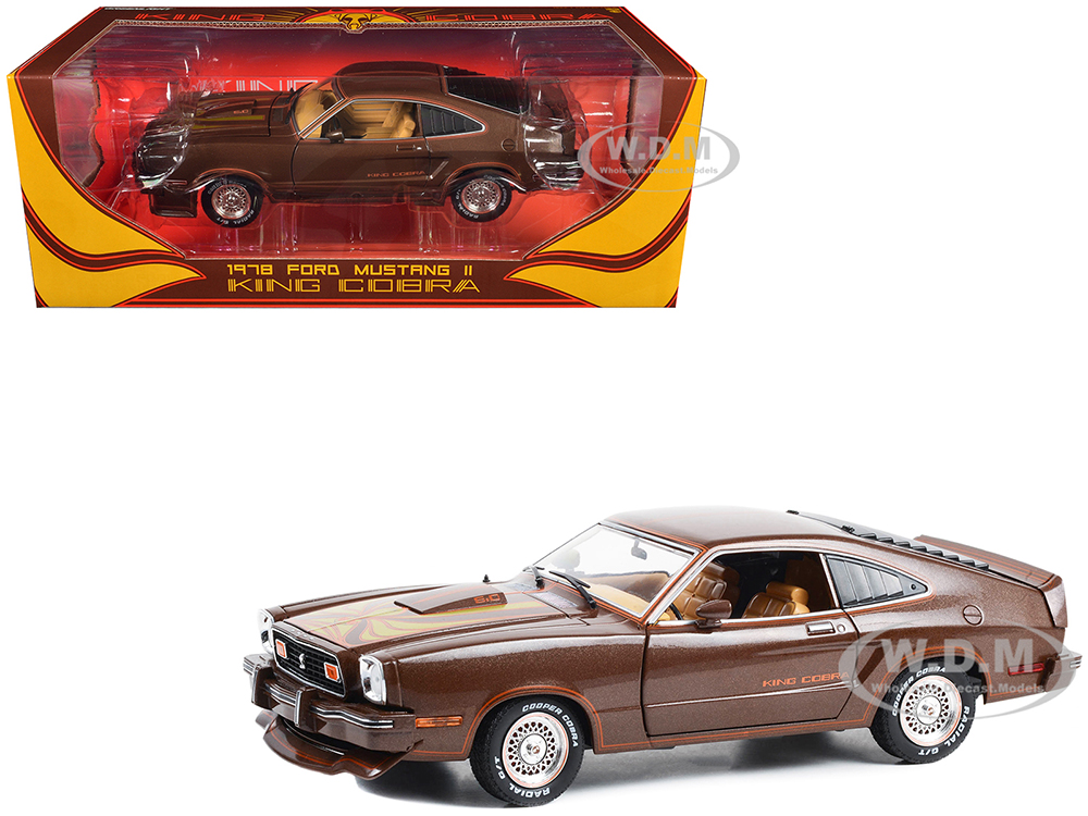 1978 Ford Mustang II King Cobra Dark Brown Metallic with Orange and Gold Hood Stripes 1/18 Diecast Model Car by Greenlight