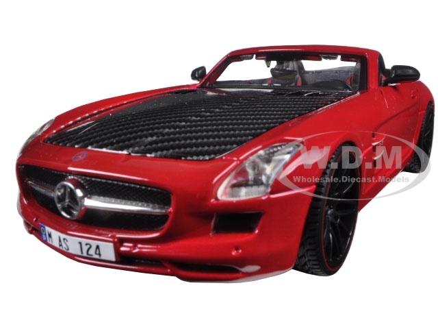Mercedes Sls Amg Red/black Carbon Fiber Hood "exotics" 1/24 Diecast Model Car By Maisto