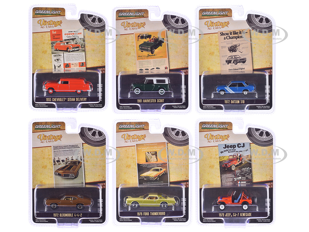 "Vintage Ad Cars" Series 11 Set of 6 pieces 1/64 Diecast Model Cars by Greenlight