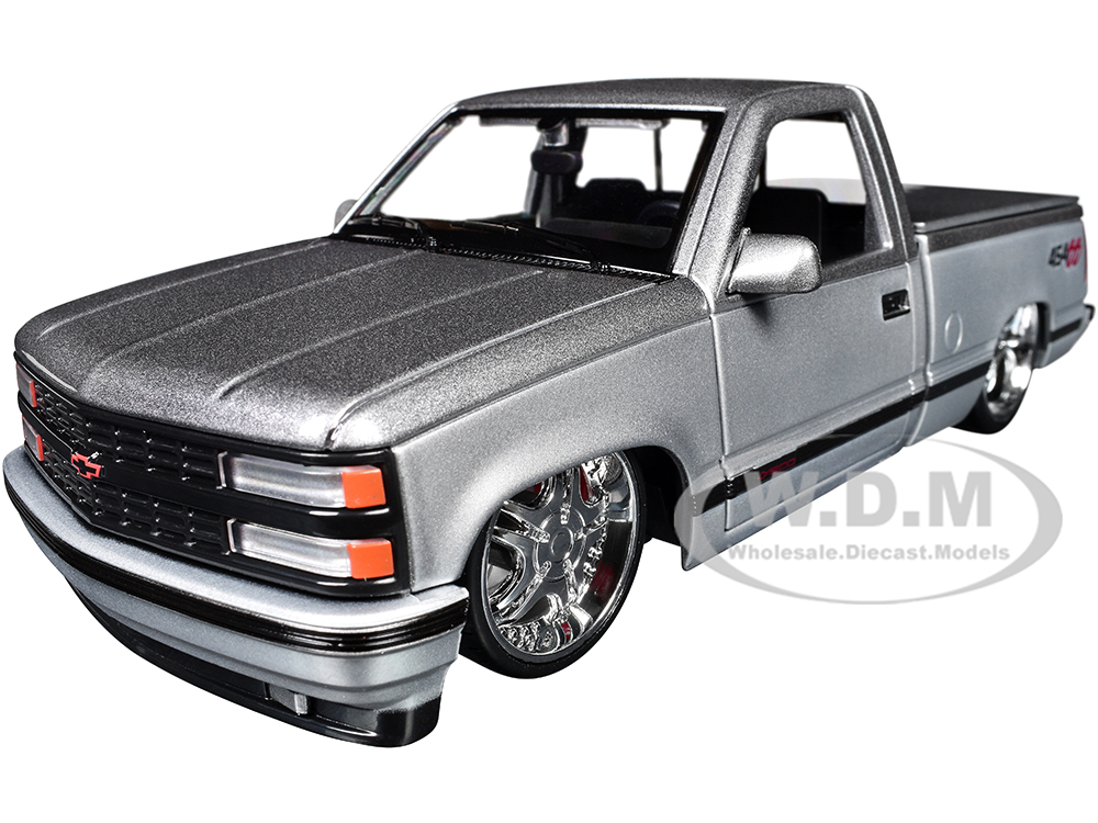 1993 Chevrolet 454 SS Pickup Truck Silver Metallic and Gray "Lowriders" "Maisto Design" Series 1/24 Diecast Model Car by Maisto