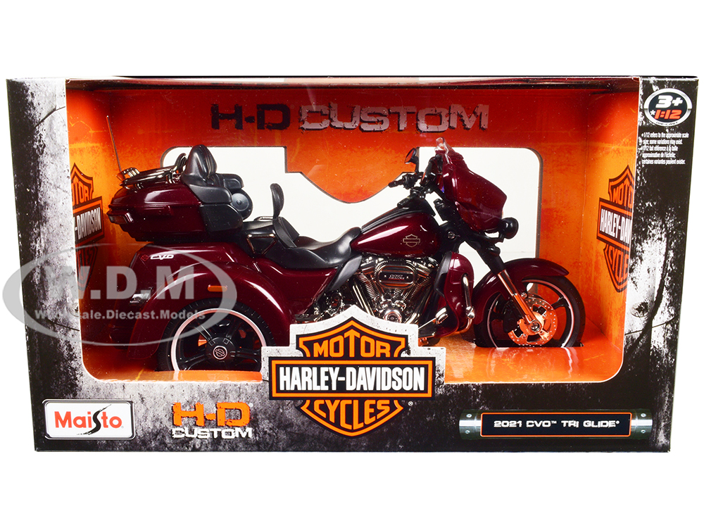 2021 Harley Davidson CVO Tri Glide Motorcycle Dark Red Metallic "H-D Custom" 1/12 Diecast Model by Maisto