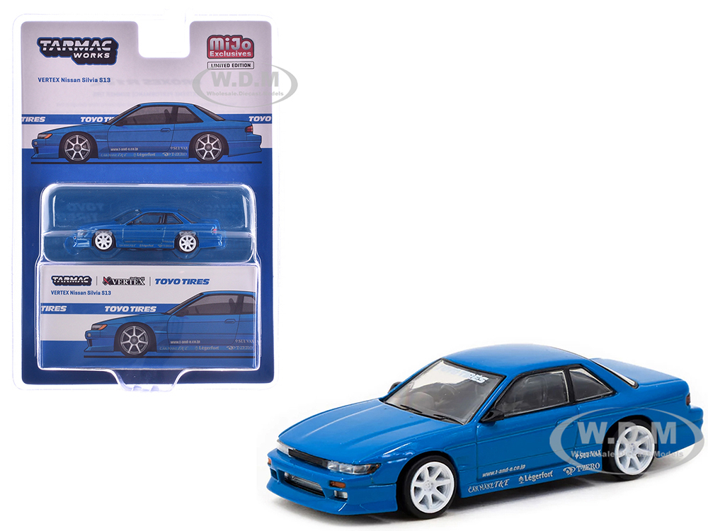 Nissan Silvia (S13) Vertex RHD (Right Hand Drive) Blue Metallic Toyo Tires Global64 Series 1/64 Diecast Model by Tarmac Works