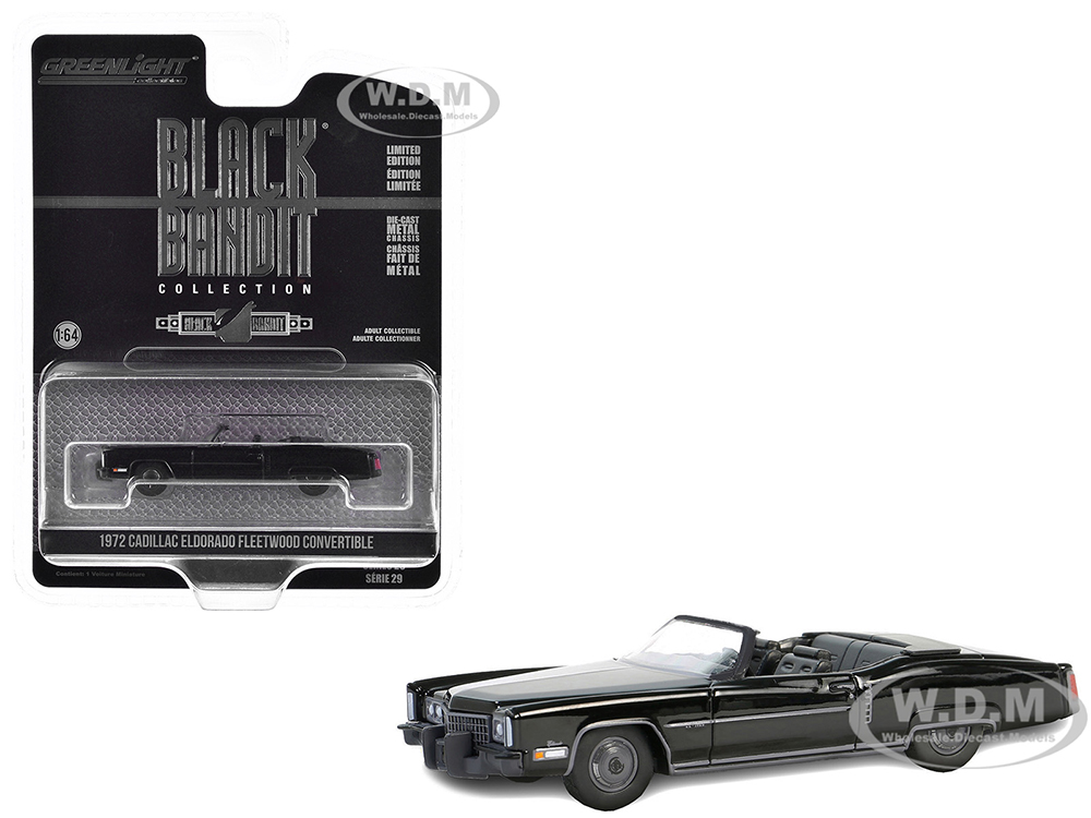 1972 Cadillac Eldorado Fleetwood Convertible Black Black Bandit Series 29 1/64 Diecast Model Car by Greenlight