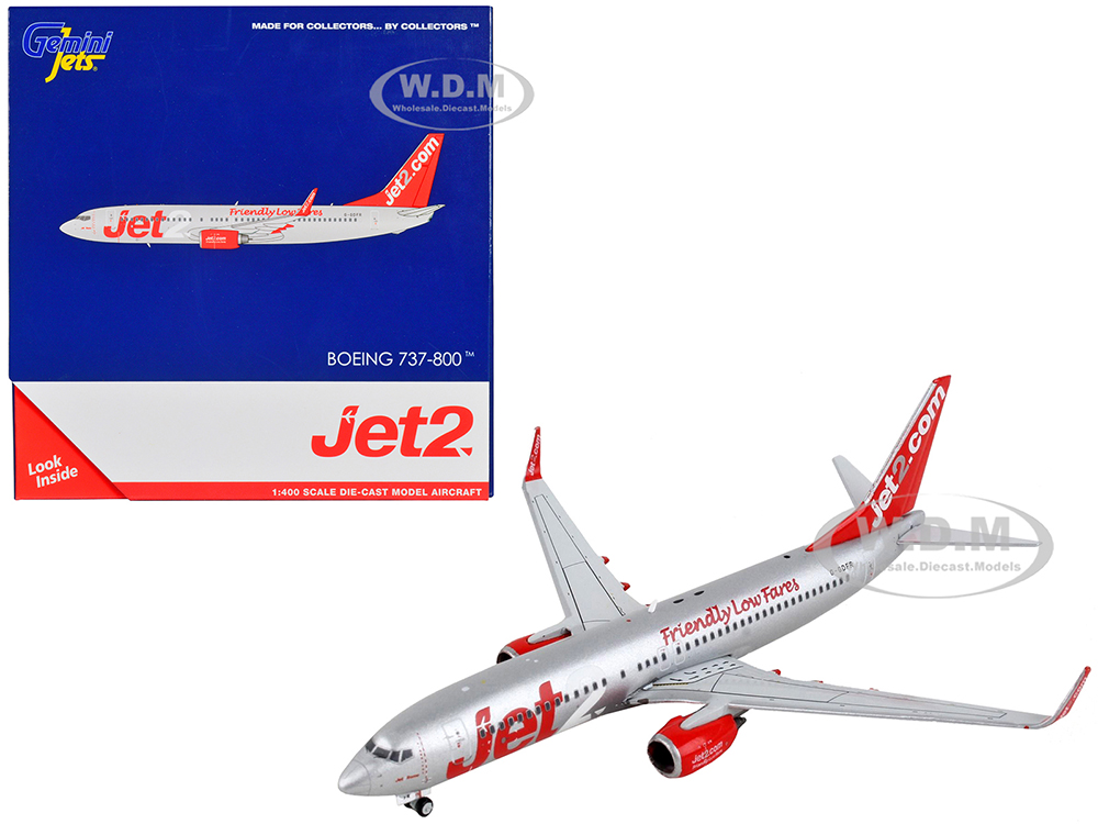Boeing 737-800 Commercial Aircraft Jet2.Com Silver with Red Tail 1/400 Diecast Model Airplane by GeminiJets
