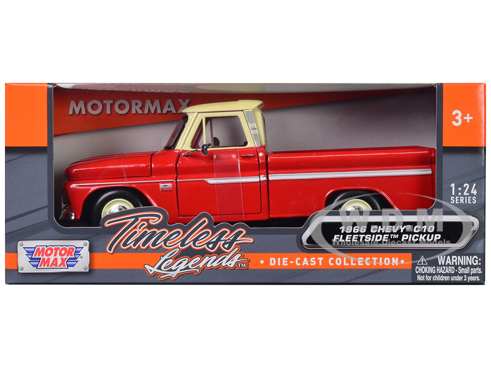 1966 Chevrolet C10 Fleetside Pickup Truck Red with Cream Top American Classics 1/24 Diecast Model Car by Motormax