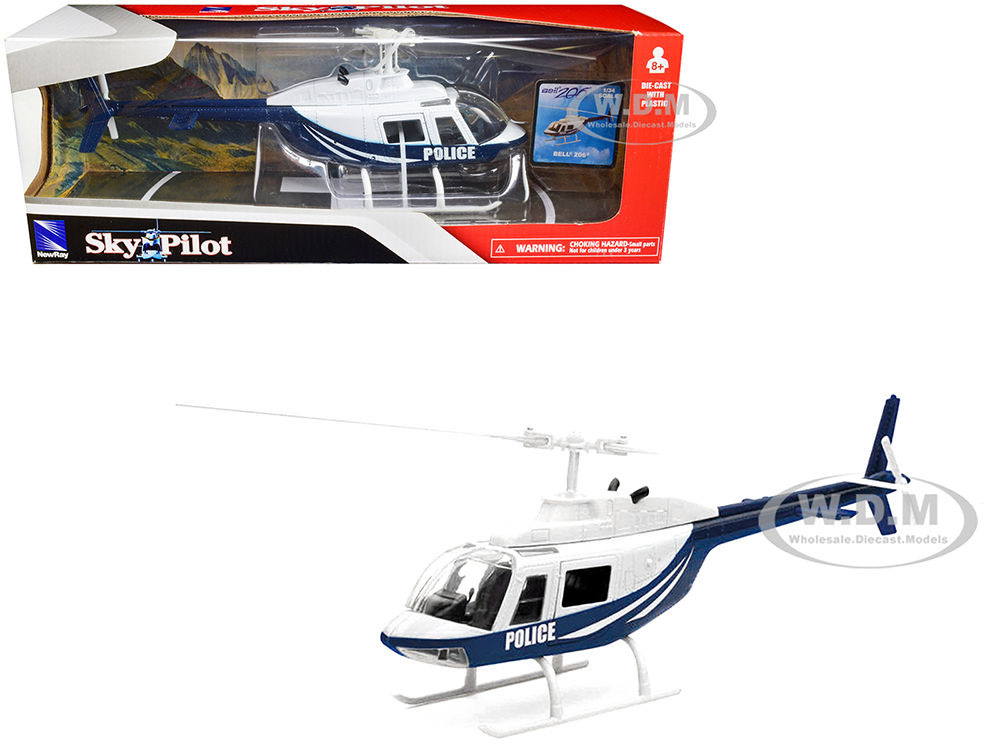 Bell 206 Helicopter Dark Blue and White 