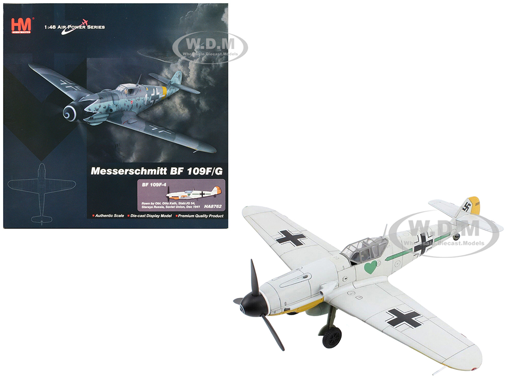 Messerschmitt BF 109F-4 Fighter Aircraft Obt. Otto Kath Stab/JG 54 Staraya Russia Soviet Union (1941) German Luftwaffe Air Power Series 1/48 Diecast Model by Hobby Master