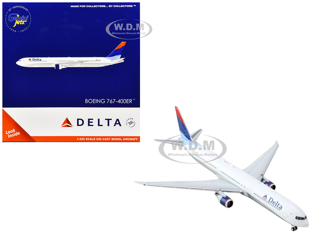 Boeing 767-400ER Commercial Aircraft Delta Air Lines (N829MH) White with Red and Blue Tail 1/400 Diecast Model Airplane by GeminiJets