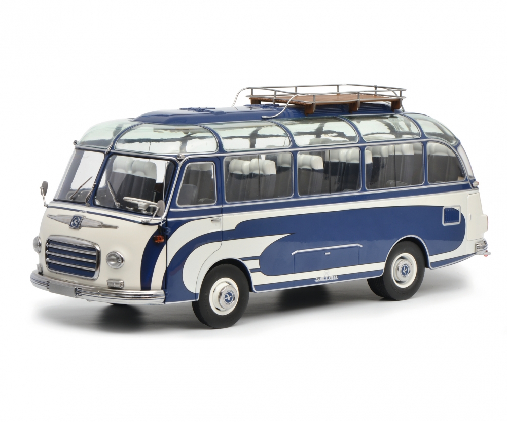 Setra S6 Bus With Roof Rack Blue And White Limited Edition To 750 Pieces Worldwide 1/18 Diecast Model By Schuco
