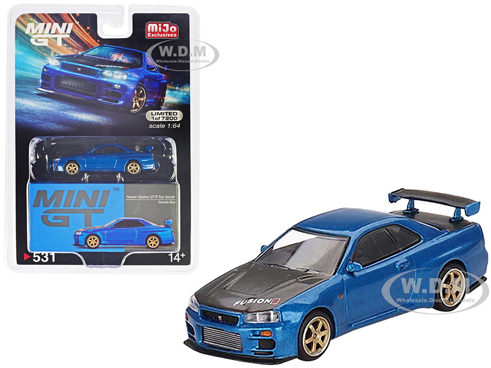 Nissan Skyline GT-R (R34) Top Secret Bayside Blue 1/64 Diecast Model Car by True Scale Miniatures