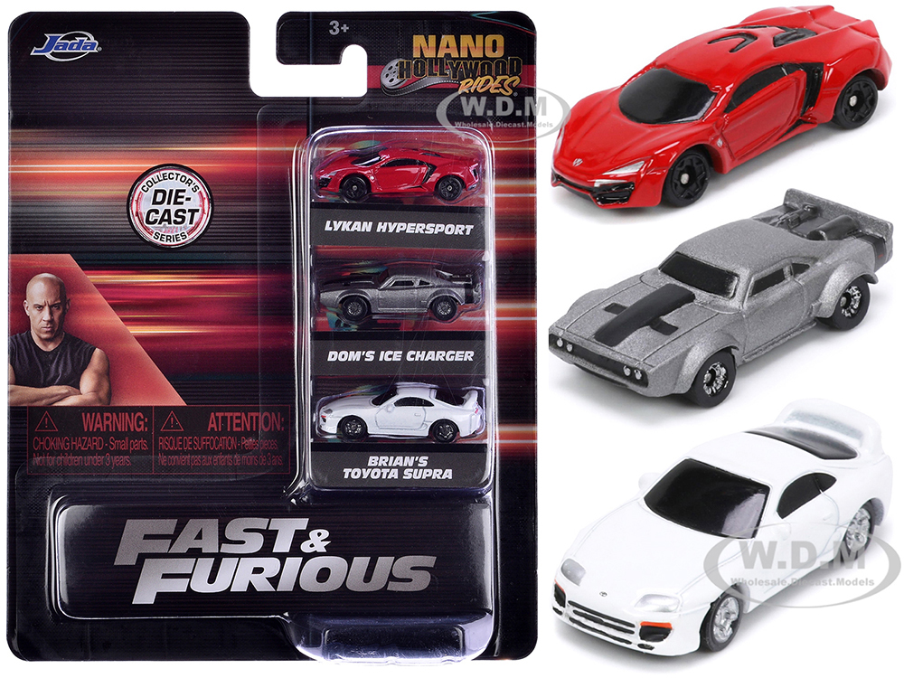 Fast &amp; Furious Movie 3 piece Set Series 4 Nano Hollywood Rides Series Diecast Model Cars by Jada