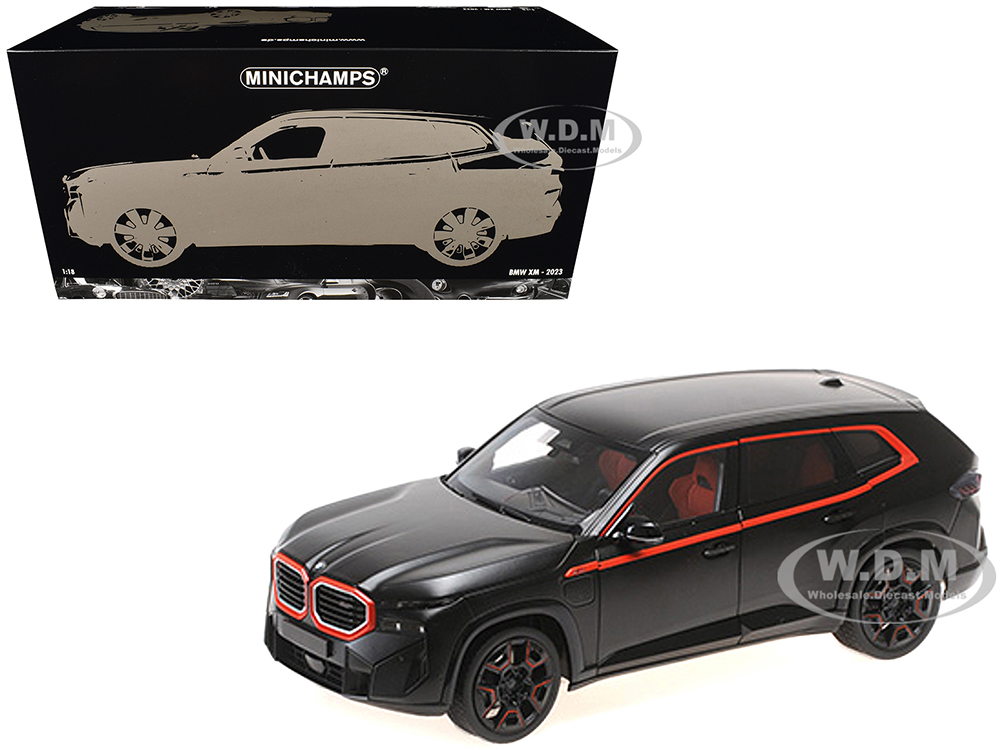 2023 BMW XM Matt Black with Red Stripes 1/18 Diecast Model Car by Minichamps