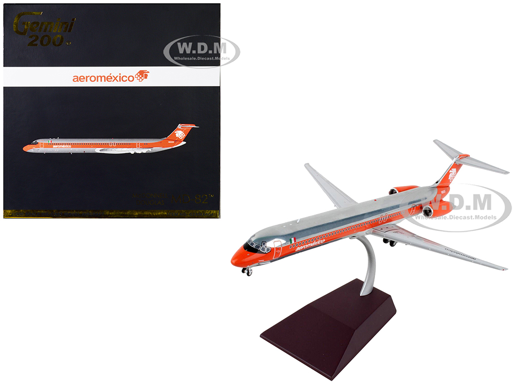 McDonnell Douglas MD-82 Commercial Aircraft Aeromexico Orange and Silver Gemini 200 Series 1/200 Diecast Model Airplane by GeminiJets