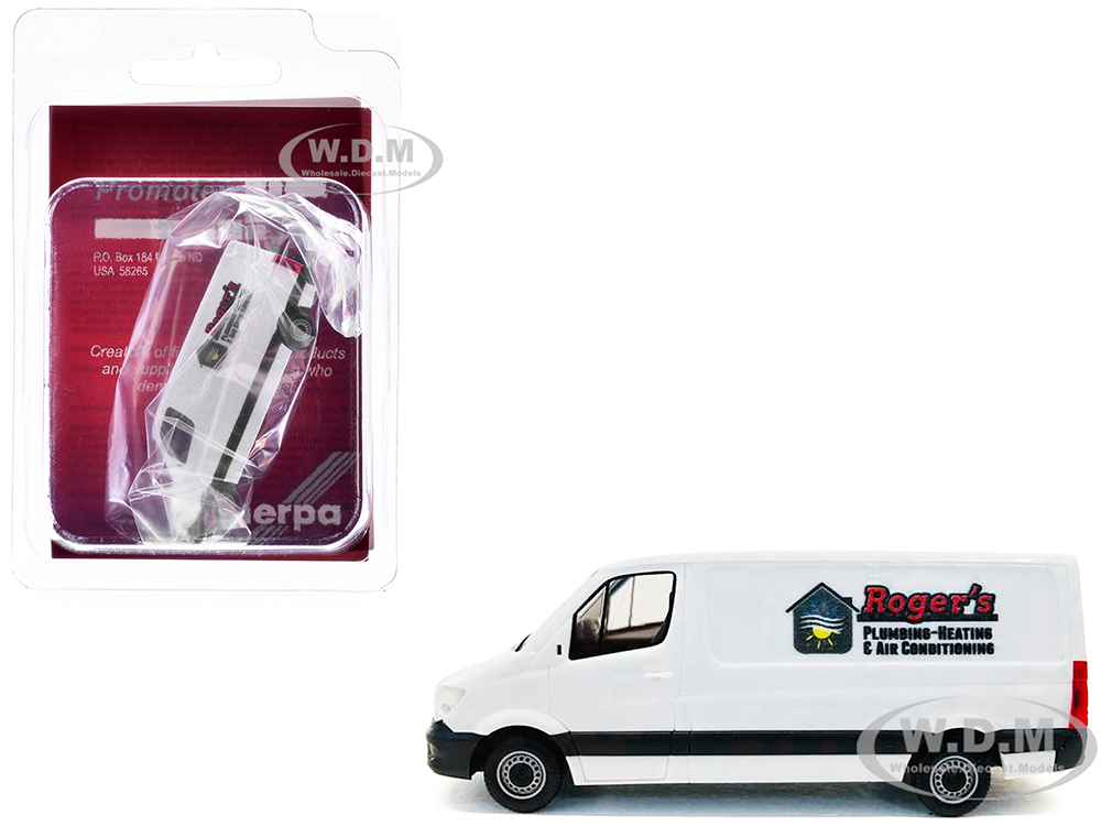 Mercedes-Benz Sprinter Van White "Rogers Plumbing-Heating &amp; Air Conditioning" 1/87 (HO) Plastic Model Car by Promotex