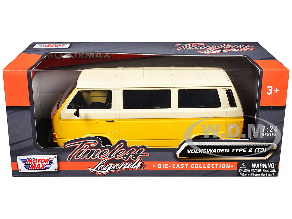 Volkswagen Type 2 (T3) Van Yellow and Beige Timeless Legends Series 1/24 Diecast Model Car by Motormax