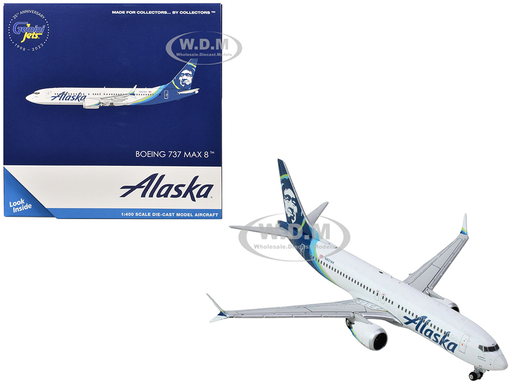 Boeing 737 MAX 8 Commercial Aircraft "Alaska Airlines" (N801AK) White with Blue Tail 1/400 Diecast Model Airplane by GeminiJets