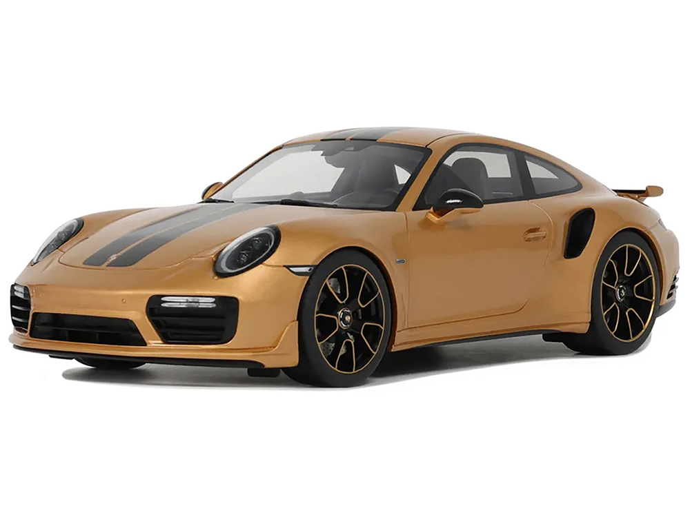 Porsche 991.2 Turbo S Orange Metallic with Black Stripes 1/18 Model Car by GT Spirit