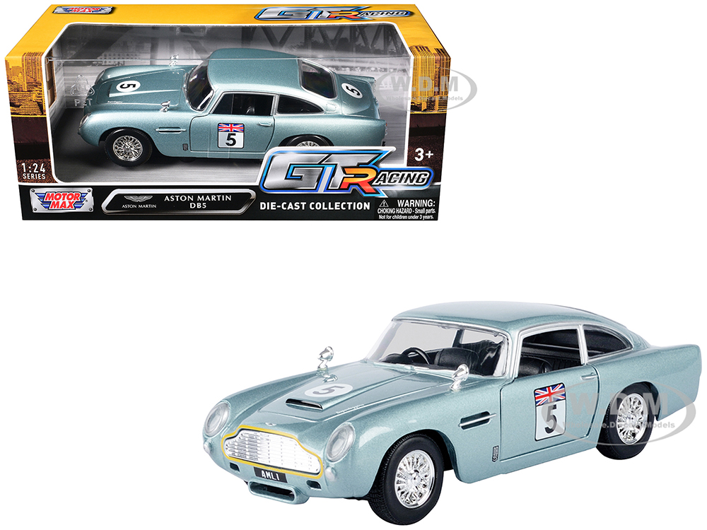 Aston Martin DB5 RHD (Right Hand Drive) #5 Light Blue Metallic GT Racing Series 1/24 Diecast Model Car by Motormax