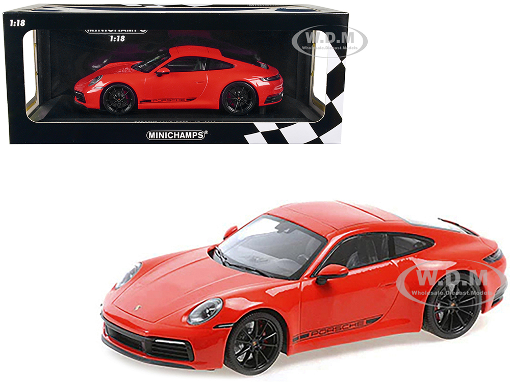 2019 Porsche 911 Carrera 4S Orange with Black Stripes Limited Edition to 600 pieces Worldwide 1/18 Diecast Model Car by Minichamps