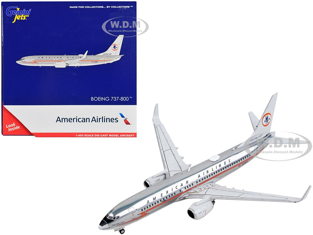 Boeing 737-800 Astrojet Commercial Aircraft American Airlines Silver with Orange Stripes 1/400 Diecast Model Airplane by GeminiJets