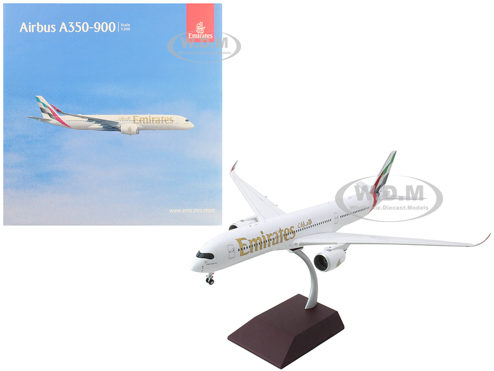 Airbus A350-900 Commercial Aircraft Emirates Airlines White with Striped Tail Gemini 200 Series 1/200 Diecast Model Airplane by GeminiJets