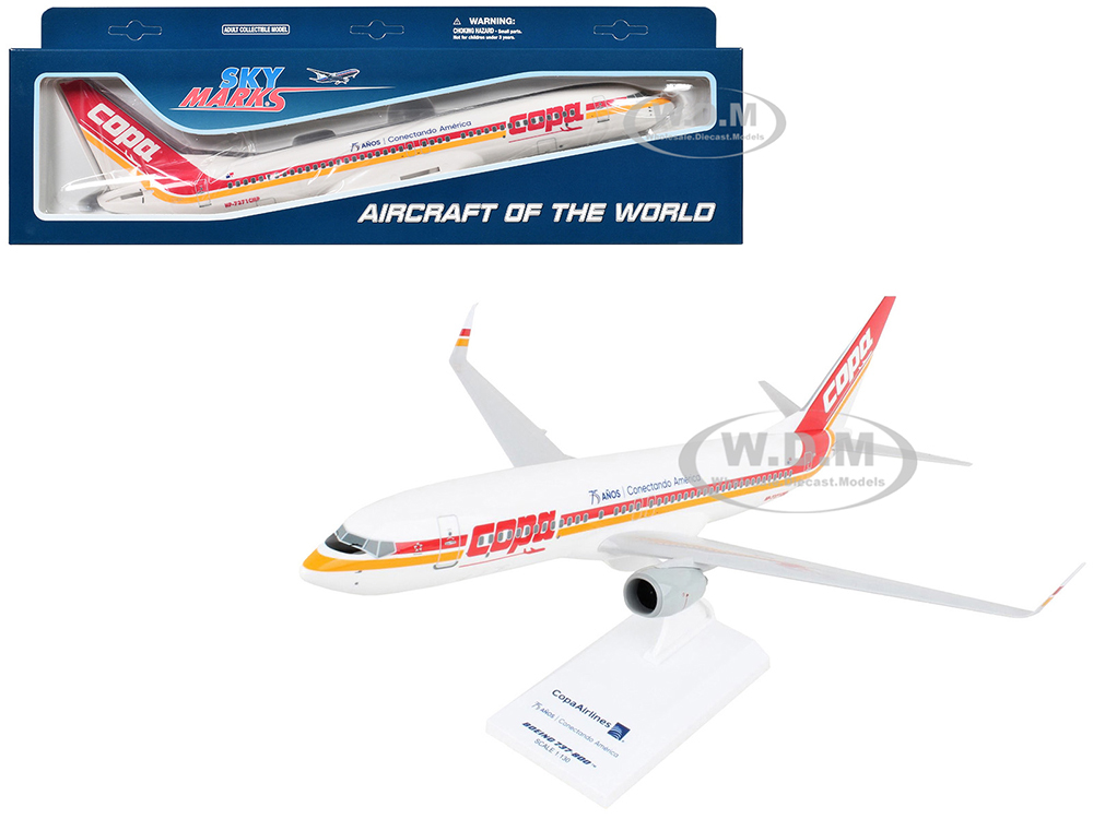 Boeing 737-800 Commercial Aircraft Copa Airlines (HP-7371CMP) White with Red and Yellow Stripes (Snap-Fit) 1/130 Plastic Model by Skymarks