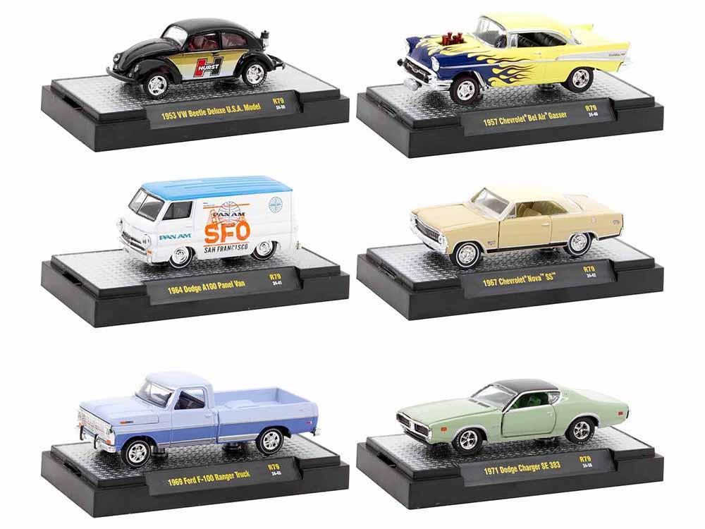 Auto Meets Set of 6 Cars IN DISPLAY CASES Release 79 Limited Edition 1/64 Diecast Model Cars by M2 Machines