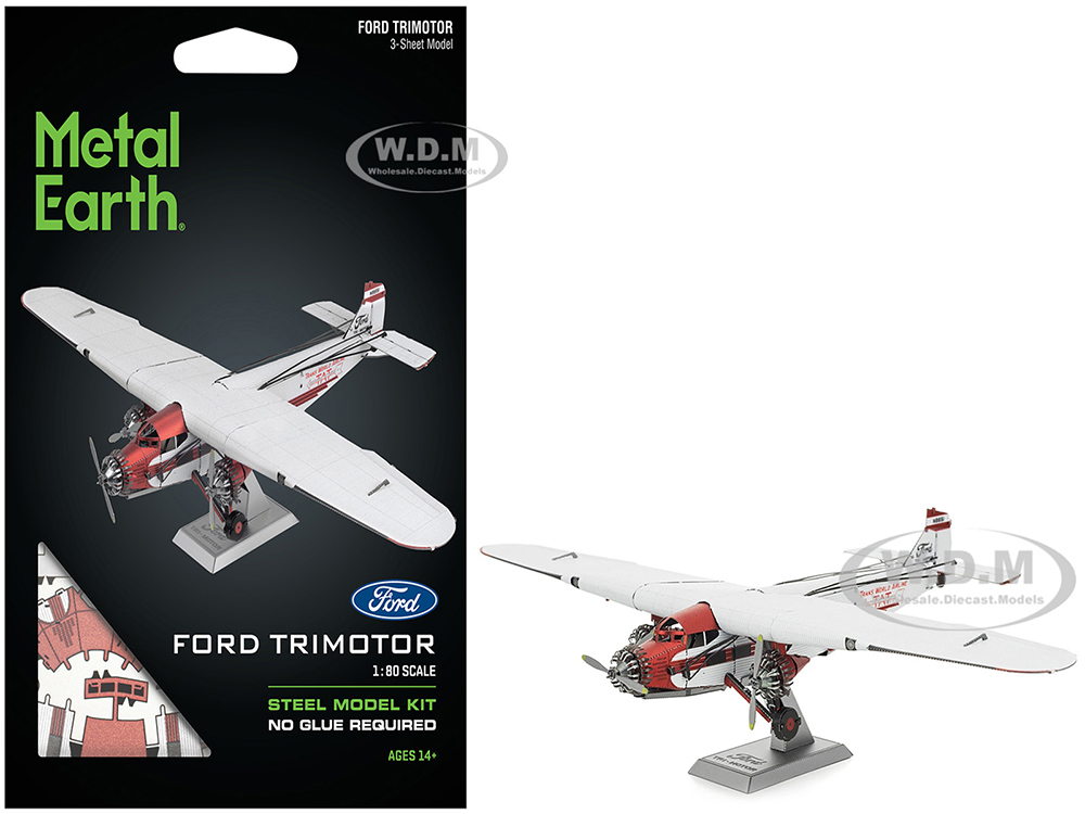 Model Kit Ford Trimotor Transport Aircraft White and Red (Moderate Difficulty) Steel Model by Metal Earth