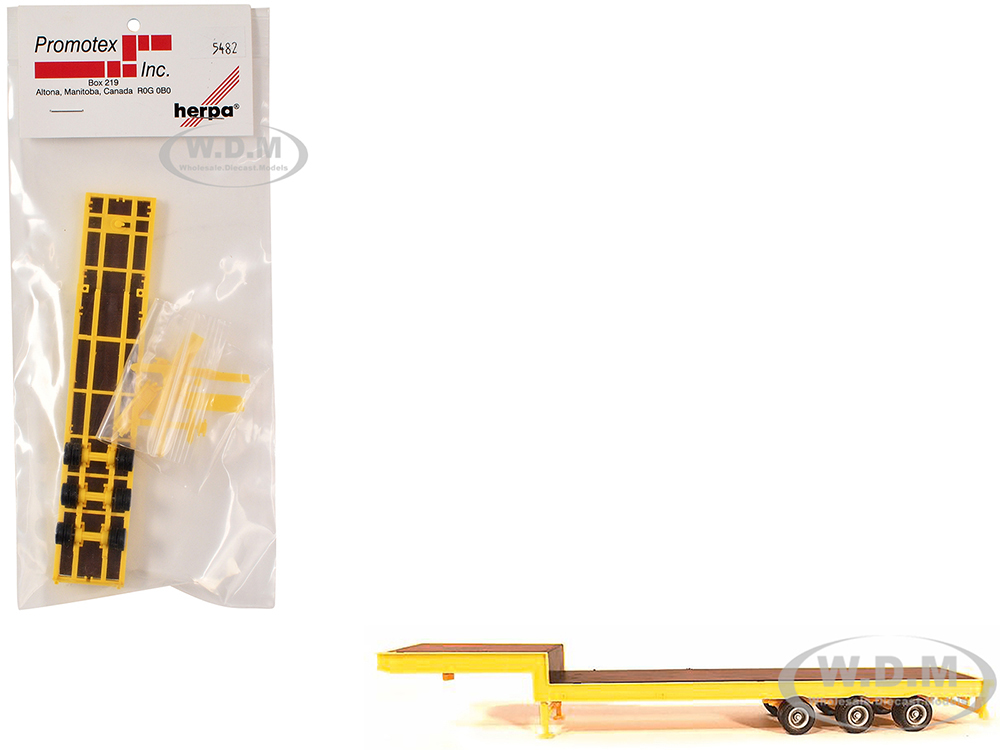 3-Axle Step Deck Equipment Trailer with Ramps Yellow 1/87 (HO) Plastic Model by Promotex