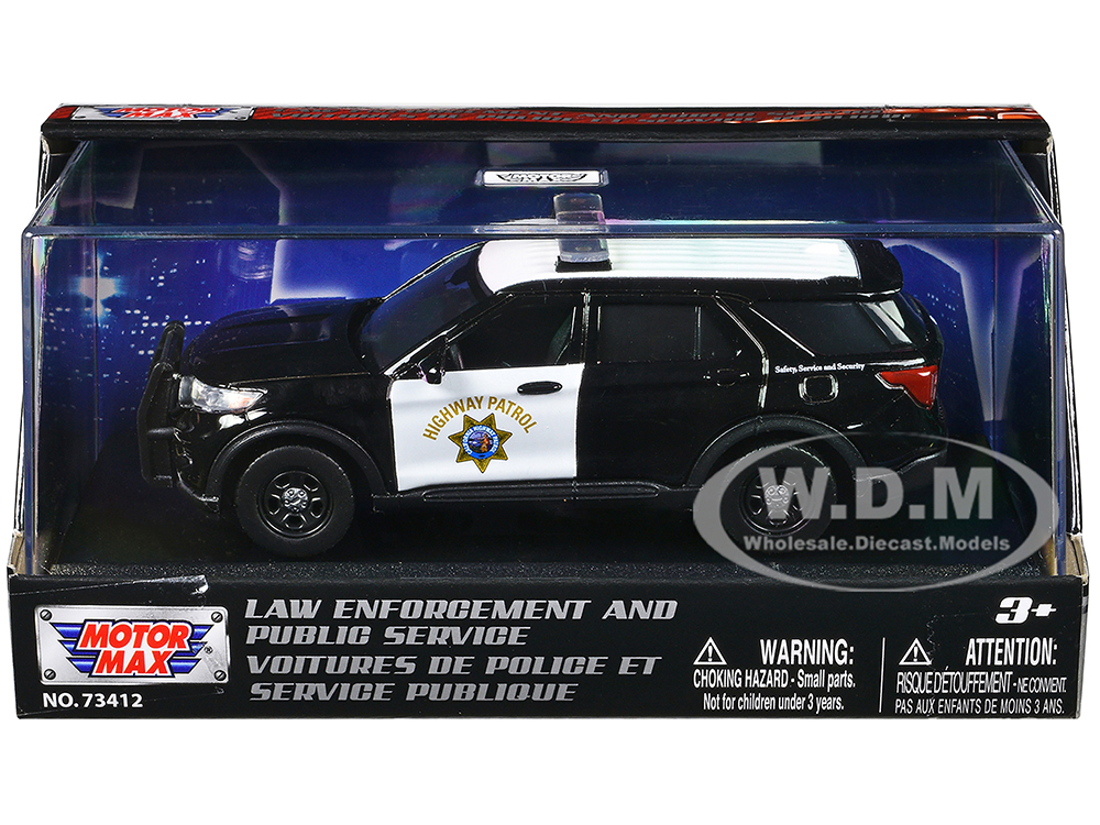 2022 Ford Police Interceptor Utility California Highway Patrol Black and White Law Enforcement and Public Service Series 1/43 Diecast Model Car by Motormax