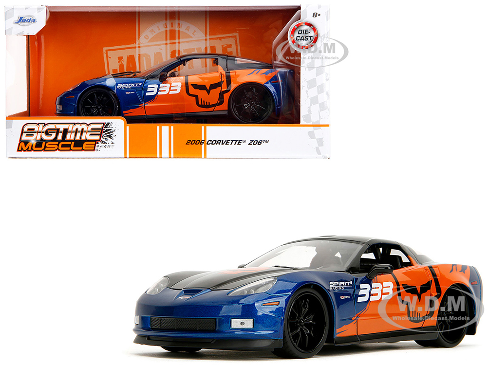 2006 Chevrolet Corvette Z06 333 "Spirit Racing" Blue Metallic and Orange with Black Hood and Top "Bigtime Muscle" Series 1/24 Diecast Model Car by Ja