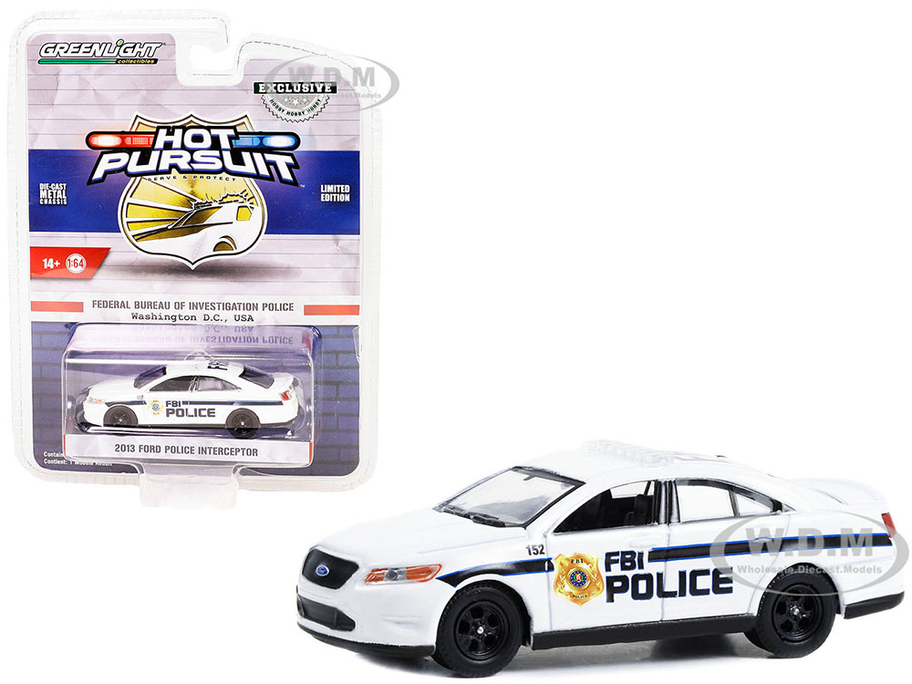 2013 Ford Police Interceptor White FBI Police (Federal Bureau of Investigation Police) Hot Pursuit Special Edition 1/64 Diecast Model Car by Greenlight