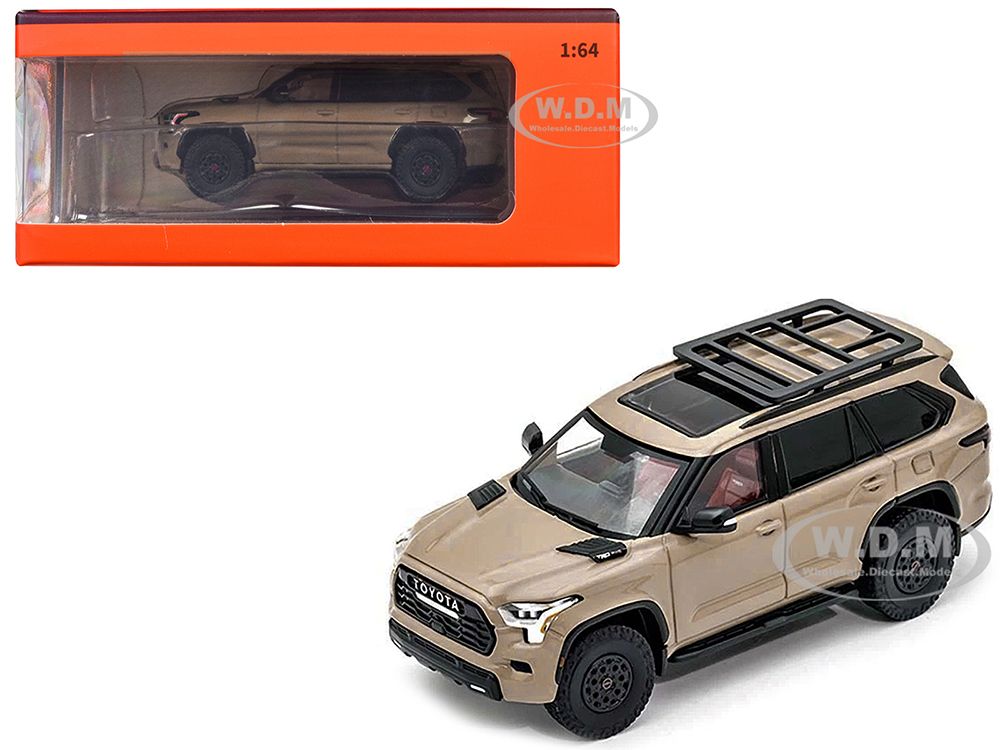 Toyota Sequoia TRD Pro Quicksand Beige With Roofrack 1/64 Diecast Model Car By GCD