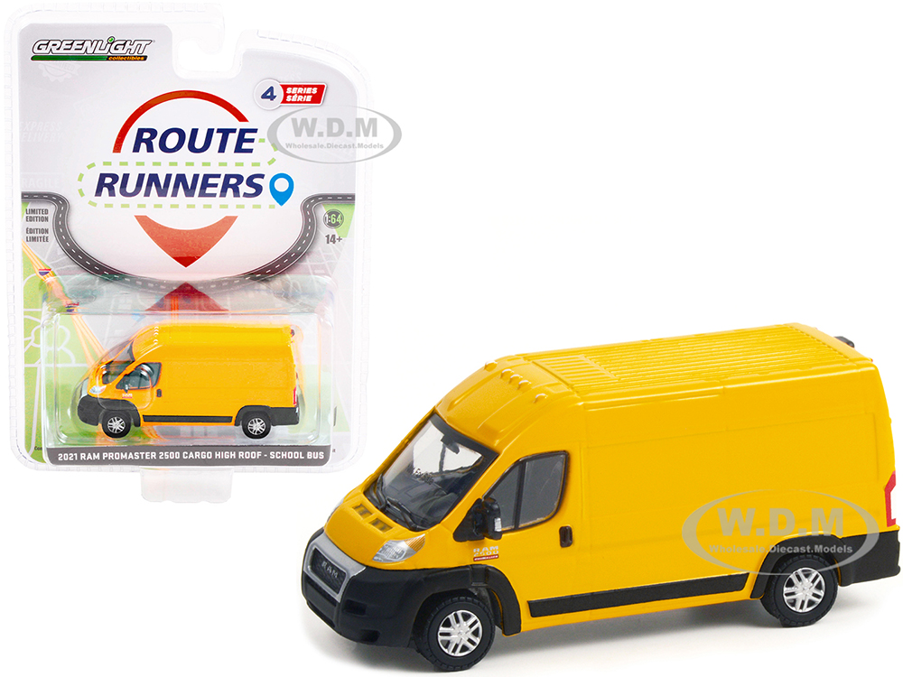 2021 Ram ProMaster 2500 Cargo High Roof Van School Bus Yellow "Route Runners" Series 4 1/64 Diecast Model Car by Greenlight