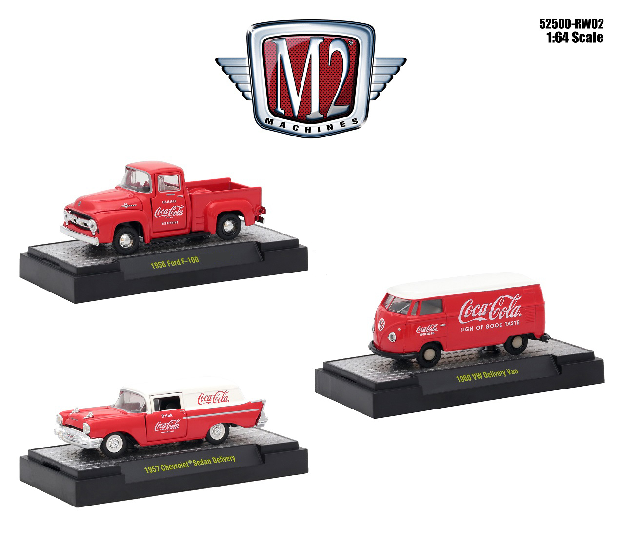 "coca-cola" Release 2 Set Of 3 Cars Limited Edition To 4800 Pieces Worldwide Hobby Exclusive 1/64 Diecast Models By M2 Machines