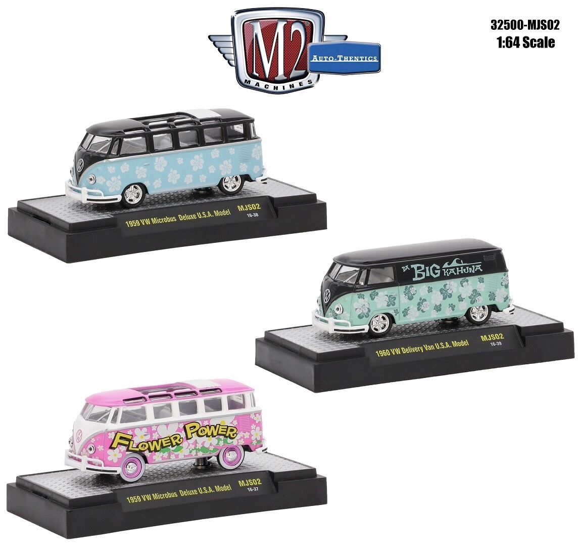 Auto Thentics 3 Cars Set Volkswagen Usa Models With Cases 1/64 Diecast Model Cars By M2 Machines