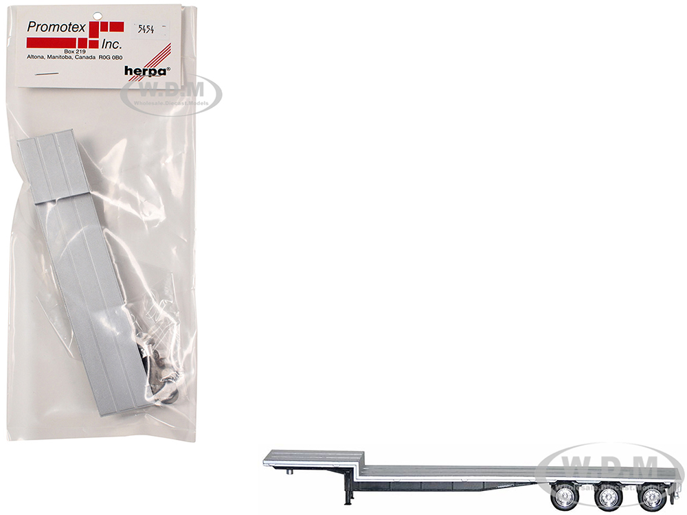 48ft 3-Axle Drop Deck Trailer with Chrome Wheels and Silver Top 1/87 (HO) Plastic Model by Promotex