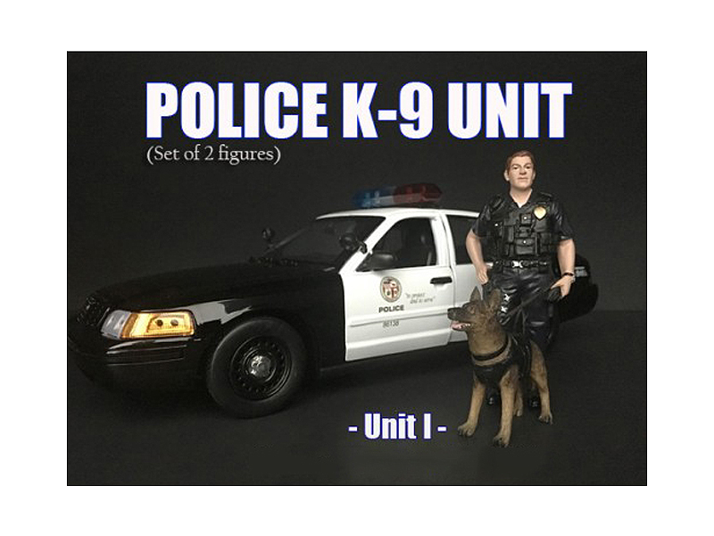 Police Officer Figure With K9 Dog Unit I For 1/18 Scale Models By American Diorama
